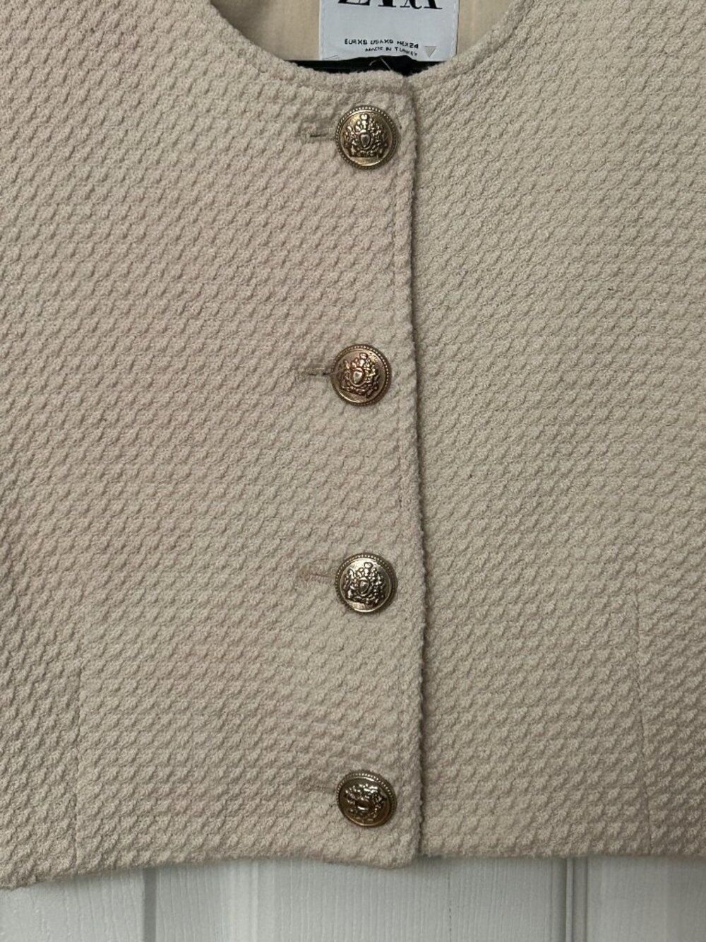 Zara Ivory Cropped Tweed Jacket Women's Extra Small Polished Office Work EUC - Picture 5 of 12
